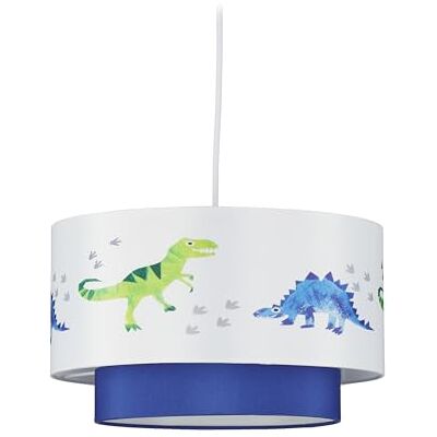 Relaxdays Dino Hanglamp, ronde lampenkap met dinosaurusmotief voor kinderkamer en speelkamer, H x D 126 x 30 cm, wit-blauw, materiaal, kunststof, metaal, 60 W Relaxdays Dino Hanglamp, ronde lampenkap met dinosaurusmotief voor kinderkamer en speelkamer, H x D 126 x 30 cm, wit-blauw, materiaal, kunststof, metaal, 60 W