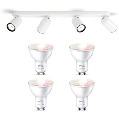 WiZ Philips myLiving Pongee Tafelspot Wit 4 Lichtpunten Surface Incl. GU10 Kleurlicht Bluetooth WiZ Philips myLiving Pongee Tafelspot Wit 4 Lichtpunten Surface Incl. GU10 Kleurlicht Bluetooth