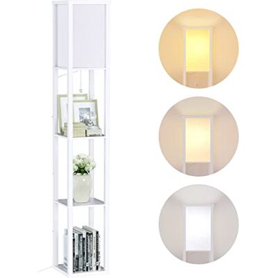 Alampia Vloerlamp van hout, staande lamp met rek, 3 kleurtemperaturen, 3000-5000 K, staande lamp, houten plank met E27-fitting, hoekplank, plankverlichting, retro voor woonkamer, slaapkamer en kantoor (gloeilampen inbegrepen) Alampia Vloerlamp van hout, staande lamp met rek, 3 kleurtemperaturen, 3000-5000 K, staande lamp, houten plank met E27-fitting, hoekplank, plankverlichting, retro voor woonkamer, slaapkamer en kantoor (gloeilampen inbegrepen)