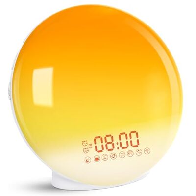 Cadrim Wekkerlamp, FM-radio, wekker, oplichtend, 7 kleuren, 8 natuurlijke geluiden, sluimerfunctie, simulatie van zonsopgang/zonsondergang, 20 helderheidsniveaus, nachtlampje voor kinderen en volwassenen Cadrim Wekkerlamp, FM-radio, wekker, oplichtend, 7 kleuren, 8 natuurlijke geluiden, sluimerfunctie, simulatie van zonsopgang/zonsondergang, 20 helderheidsniveaus, nachtlampje voor kinderen en volwassenen