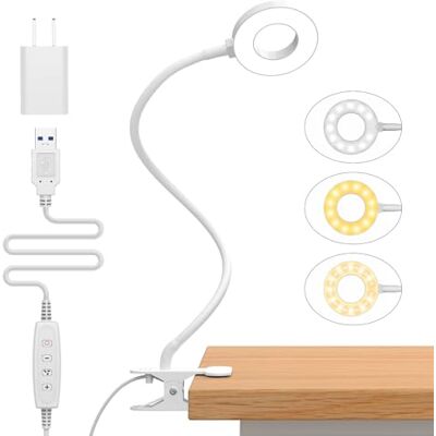 iZELL 10 W bureaulamp met klem met USB-oplader, 3 verlichtingsmodi en 10 helderheidsniveaus, 360 graden flexibel, clip-on leeslamp, 70 cm, led-bureaulamp voor thuis/kantoor, wit iZELL 10 W bureaulamp met klem met USB-oplader, 3 verlichtingsmodi en 10 helderheidsniveaus, 360 graden flexibel, clip-on leeslamp, 70 cm, led-bureaulamp voor thuis/kantoor, wit