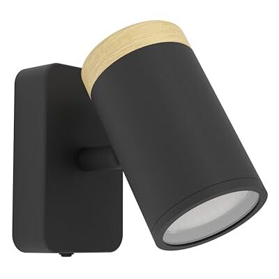 EGLO Consuma wandlamp voor binnen, leeslamp met draaibare spot, lamp voor woonkamer, slaapkamer en badkamer, hout en staal zwart, GU10-fitting, IP44 EGLO Consuma wandlamp voor binnen, leeslamp met draaibare spot, lamp voor woonkamer, slaapkamer en badkamer, hout en staal zwart, GU10-fitting, IP44