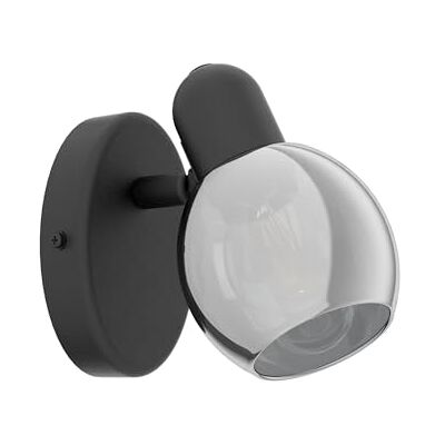 EGLO Wandlamp Pollica, 1 lichtpunt, moderne wandspot voor binnen van staal en rookglas, woonkamerlamp in zwart, hallamp met E14-fitting EGLO Wandlamp Pollica, 1 lichtpunt, moderne wandspot voor binnen van staal en rookglas, woonkamerlamp in zwart, hallamp met E14-fitting
