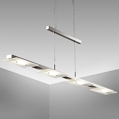 B.K.Licht Led-hanglamp, bekabelde kroonluchter, modern design, gesatineerd glas, in hoogte verstelbaar, 4 geïntegreerde 4,5 W led-decks, warm wit licht 3000 K B.K.Licht Led-hanglamp, bekabelde kroonluchter, modern design, gesatineerd glas, in hoogte verstelbaar, 4 geïntegreerde 4,5 W led-decks, warm wit licht 3000 K