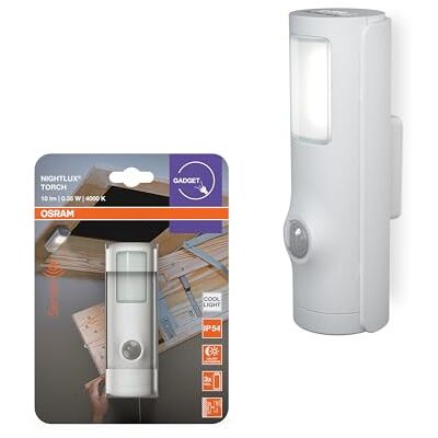 OSRAM Torch Led-nachtlampje met bewegingsmelder, wit, 2-in-1 zaklampfunctie, lichtsensor, werkt op batterijen, spatbescherming, IP54 OSRAM Torch Led-nachtlampje met bewegingsmelder, wit, 2-in-1 zaklampfunctie, lichtsensor, werkt op batterijen, spatbescherming, IP54