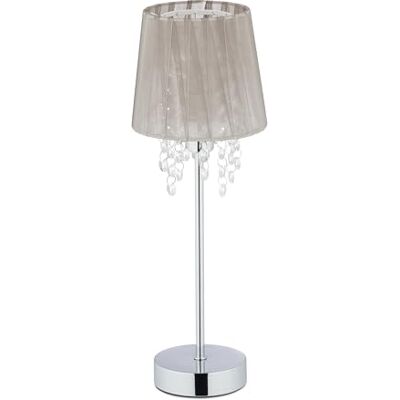 Relaxdays Kristallen tafellamp, organza lampenkap, ronde voet, bedlamp, H x D 41 x 14,5 cm, grijs/zilver Relaxdays Kristallen tafellamp, organza lampenkap, ronde voet, bedlamp, H x D 41 x 14,5 cm, grijs/zilver