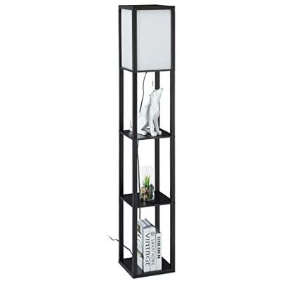 Relaxdays Vloerlamp met plank, hp 161 x 26 x 26 cm, E27-fitting, hout en acryl, modern design, staande lamp, zwart Relaxdays Vloerlamp met plank, hp 161 x 26 x 26 cm, E27-fitting, hout en acryl, modern design, staande lamp, zwart