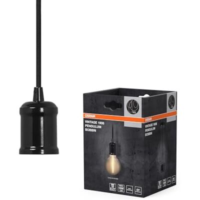 OSRAM Vintage hanglamp BOBBIN E27 1906, zwart, max. 25 W (15 W led), E27 fitting, ronde baldakijn, binnenhanglamp, te combineren met vintage of slimme lampen 1906 OSRAM Vintage hanglamp BOBBIN E27 1906, zwart, max. 25 W (15 W led), E27 fitting, ronde baldakijn, binnenhanglamp, te combineren met vintage of slimme lampen 1906
