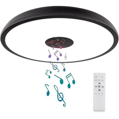 Horevo Led-badkamerplafondlamp met afstandsbediening, IP65, diameter 28 cm, dimbaar met bluetooth-luidspreker, waterdichte badkamerlamp met E27 schroefadapter, zwarte plafondlamp voor Horevo Led-badkamerplafondlamp met afstandsbediening, IP65, diameter 28 cm, dimbaar met bluetooth-luidspreker, waterdichte badkamerlamp met E27 schroefadapter, zwarte plafondlamp voor