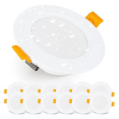 EMOS Exclusieve led-inbouwspot downlight led-plafondspots IP54 voor badkamer, vochtige ruimtes, koud wit 6000 K Set van 12 extra platte led-spots, rond, 5 watt (5 W) / 500 lumen, wit EMOS Exclusieve led-inbouwspot downlight led-plafondspots IP54 voor badkamer, vochtige ruimtes, koud wit 6000 K Set van 12 extra platte led-spots, rond, 5 watt (5 W) / 500 lumen, wit