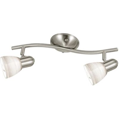 EGLO Dakar 1 plafondlamp, 2 spots, plafondspot van staal, nikkel mat, glas: melkglas met wistechniek, wit, fitting: E14 EGLO Dakar 1 plafondlamp, 2 spots, plafondspot van staal, nikkel mat, glas: melkglas met wistechniek, wit, fitting: E14