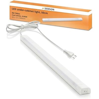 SEBSON ® Onderbouwlamp voor keuken, 50 cm, ledlamp, 8 W, 4000 K, 700 lm, lichtstrip met stekker en schakelaar, 230 V, IP20, 24 x 13 x 500 mm SEBSON ® Onderbouwlamp voor keuken, 50 cm, ledlamp, 8 W, 4000 K, 700 lm, lichtstrip met stekker en schakelaar, 230 V, IP20, 24 x 13 x 500 mm