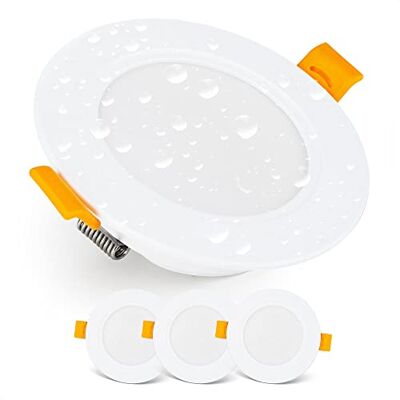 EMOS Led-inbouwspot, downlight, plafondlamp, IP54, voor badkamer, vochtige ruimtes, neutraal wit, 4000 K, set van 3 extra platte ronde 5 W/500 lumen, wit EMOS Led-inbouwspot, downlight, plafondlamp, IP54, voor badkamer, vochtige ruimtes, neutraal wit, 4000 K, set van 3 extra platte ronde 5 W/500 lumen, wit