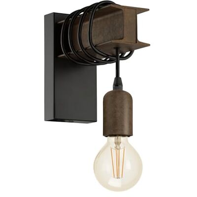 EGLO wandlamp TOWNSHEND 4, 1 lichtbron vintage wandarmatuur in industrieel ontwerp, retro lamp van staal, kleur: zwart, bruin, fitting: E27 EGLO wandlamp TOWNSHEND 4, 1 lichtbron vintage wandarmatuur in industrieel ontwerp, retro lamp van staal, kleur: zwart, bruin, fitting: E27
