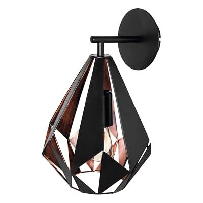 EGLO Wandlamp Carlton 1, 1 vlam vintage wandlamp, materiaal: staal, kleur: zwart, koper, fitting: E27 EGLO Wandlamp Carlton 1, 1 vlam vintage wandlamp, materiaal: staal, kleur: zwart, koper, fitting: E27