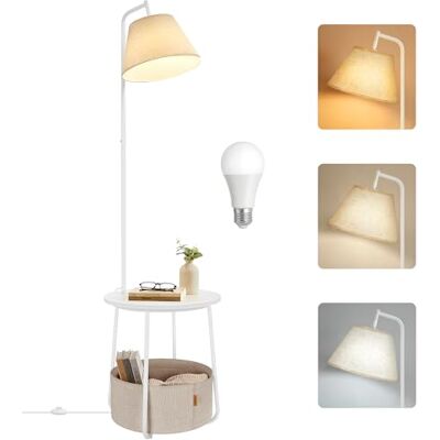 VASAGLE Bijzettafel met lamp 3-in-1 vloerlamp met tafel en stoffen mand voor woonkamer, nachtkastje, ledlamp, licht en lampenkap verstelbaar, stalen frame, mat wit LFL004WC04 VASAGLE Bijzettafel met lamp 3-in-1 vloerlamp met tafel en stoffen mand voor woonkamer, nachtkastje, ledlamp, licht en lampenkap verstelbaar, stalen frame, mat wit LFL004WC04