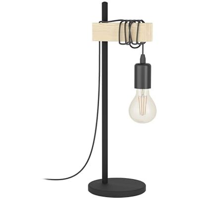 EGLO TOWNSHEND Tafellamp, tafellamp met 2 vlammen in industrieel design, retrolamp, bedlampje van staal en hout, kleur: zwart, bruin, fitting: E27, inclusief schakelaar EGLO TOWNSHEND Tafellamp, tafellamp met 2 vlammen in industrieel design, retrolamp, bedlampje van staal en hout, kleur: zwart, bruin, fitting: E27, inclusief schakelaar
