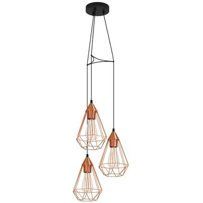 EGLO Hanglamp Tarbes, 3-pits vintage hanglamp in retro design, materiaal: staal, kleur: koper, zwart, fitting: E27, Ø 31 cm EGLO Hanglamp Tarbes, 3-pits vintage hanglamp in retro design, materiaal: staal, kleur: koper, zwart, fitting: E27, Ø 31 cm