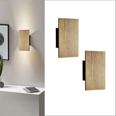 ouglres Wandlamp van hout, 2 led-wandlampen met schakelaar, Up and Down vintage binnenverlichting, platte wandlampen voor woonkamer, slaapkamer, moderne nachtlamp, warm wit, 8 W ouglres Wandlamp van hout, 2 led-wandlampen met schakelaar, Up and Down vintage binnenverlichting, platte wandlampen voor woonkamer, slaapkamer, moderne nachtlamp, warm wit, 8 W