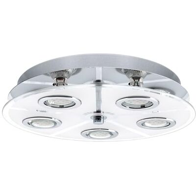 EGLO Cabo ledplafondlamp, plafondlamp met 5 fittingen, roestvrij staal en gesatineerd glas, woonkamerlamp in chroom en wit, heldere keukenlamp, hallamp met GU10-fitting, Ø 35 cm EGLO Cabo ledplafondlamp, plafondlamp met 5 fittingen, roestvrij staal en gesatineerd glas, woonkamerlamp in chroom en wit, heldere keukenlamp, hallamp met GU10-fitting, Ø 35 cm