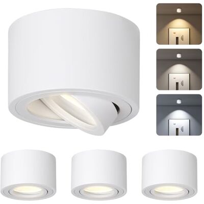CANMEIJIA Led-plafondspots, opbouwmontage, dimbaar, 7 W, Ø 80 x 50 mm, extra plat, 30 graden, draaibaar, opbouwplafondspots, 3000 K/4000 K/6500 K, aluminium, downlight, rond, wit, 4 stuks CANMEIJIA Led-plafondspots, opbouwmontage, dimbaar, 7 W, Ø 80 x 50 mm, extra plat, 30 graden, draaibaar, opbouwplafondspots, 3000 K/4000 K/6500 K, aluminium, downlight, rond, wit, 4 stuks