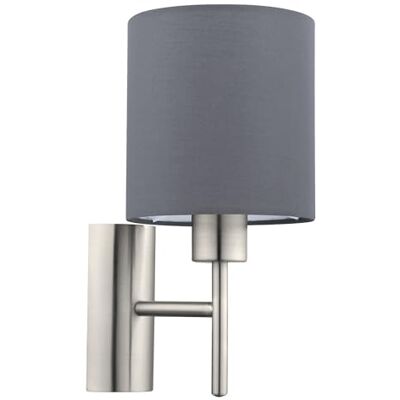 EGLO wandlamp PASTERI, 1 lichtbron textiel wandarmatuur, materiaal: staal, stof, kleur: nikkel mat, grijs, fitting: E27, incl. schakelaar EGLO wandlamp PASTERI, 1 lichtbron textiel wandarmatuur, materiaal: staal, stof, kleur: nikkel mat, grijs, fitting: E27, incl. schakelaar