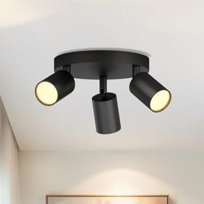 LVWIT Plafondlamp, GU10, binnenverlichting, matzwart, rond, plafondspot, 3 vlammen, metalen helling (zonder lamp) LVWIT Plafondlamp, GU10, binnenverlichting, matzwart, rond, plafondspot, 3 vlammen, metalen helling (zonder lamp)