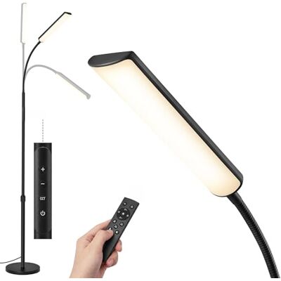 VASAGLE Staande lamp, leeslamp, 15 W, in hoogte verstelbaar van 141 tot 175 cm, zwanenhals, 360 graden draaibaar, timer- en geheugenfunctie, afstandsbediening, voor woonkamer, mat zwart LFL007BD02 VASAGLE Staande lamp, leeslamp, 15 W, in hoogte verstelbaar van 141 tot 175 cm, zwanenhals, 360 graden draaibaar, timer- en geheugenfunctie, afstandsbediening, voor woonkamer, mat zwart LFL007BD02