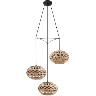 EGLO Dondarrion, hanglamp met 3 vlammen, vintage, Scandinavisch, boho, hanglamp van staal, hout, eettafellamp, woonkamerlamp, hangend in zwart, natuur, wijnrood, E27 fitting, DELONGHI 57 cm EGLO Dondarrion, hanglamp met 3 vlammen, vintage, Scandinavisch, boho, hanglamp van staal, hout, eettafellamp, woonkamerlamp, hangend in zwart, natuur, wijnrood, E27 fitting, DELONGHI 57 cm
