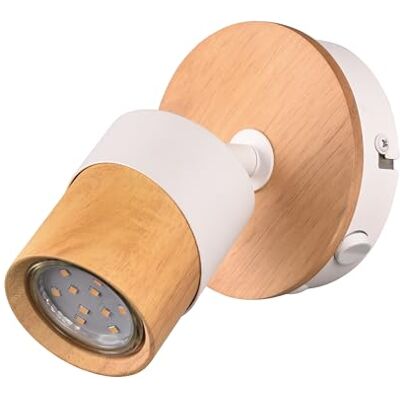 Trio Leuchten Spot Lamp Aruni 801170131, metaal mat wit, natuurlijk hout, excl. 1x GU10 Trio Leuchten Spot Lamp Aruni 801170131, metaal mat wit, natuurlijk hout, excl. 1x GU10