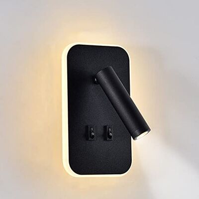 uksunvi Led-wandlamp, leeslamp voor nachtkastje, 12 W, draaibare spot, 3 W + 9 W, 3000 K, warm licht (zwarte rechthoek) uksunvi Led-wandlamp, leeslamp voor nachtkastje, 12 W, draaibare spot, 3 W + 9 W, 3000 K, warm licht (zwarte rechthoek)