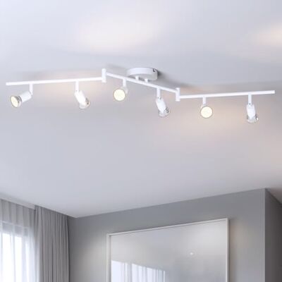 LVWIT Led-plafondlamp, 6 spots, binnenverlichting, draaibaar, mat wit, GU10, plafondspot, kroonluchter, woonkamer, metalen leuning (zonder lamp) LVWIT Led-plafondlamp, 6 spots, binnenverlichting, draaibaar, mat wit, GU10, plafondspot, kroonluchter, woonkamer, metalen leuning (zonder lamp)