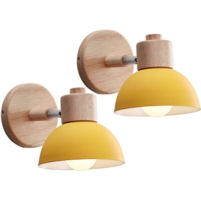 iDEGU Industriële wandlampen, vintage, verstelbaar, van hout, metaal, retro, E27, wandlamp voor binnen, voor slaapkamer, woonkamer, hal, restaurant, 15 cm (2 stuks, geel) iDEGU Industriële wandlampen, vintage, verstelbaar, van hout, metaal, retro, E27, wandlamp voor binnen, voor slaapkamer, woonkamer, hal, restaurant, 15 cm (2 stuks, geel)