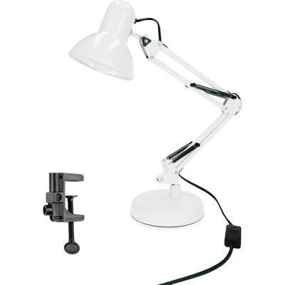 EDO Bureaulamp voor kinderen, klemlamp, wit, met draaibare arm, verstelbaar, voor kantoor en manicuresalon, retro PIXI leesverlichting met E27-fitting, zonder gloeilamp EDO Bureaulamp voor kinderen, klemlamp, wit, met draaibare arm, verstelbaar, voor kantoor en manicuresalon, retro PIXI leesverlichting met E27-fitting, zonder gloeilamp