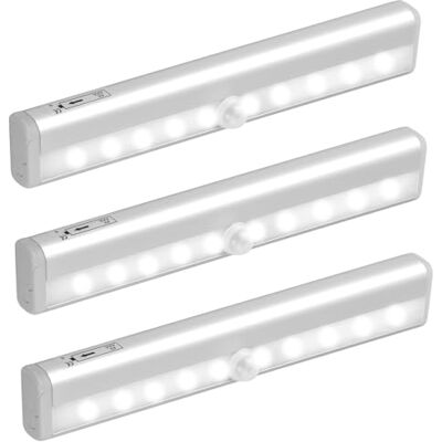 Jinlaili Set van 2 draadloze onderkastlampen, 10 ledlampen met bewegingssensor voor kast, onderkastverlichting met magneetstrip, nachtlampje, led-lichtstrip op batterijen voor keuken Jinlaili Set van 2 draadloze onderkastlampen, 10 ledlampen met bewegingssensor voor kast, onderkastverlichting met magneetstrip, nachtlampje, led-lichtstrip op batterijen voor keuken