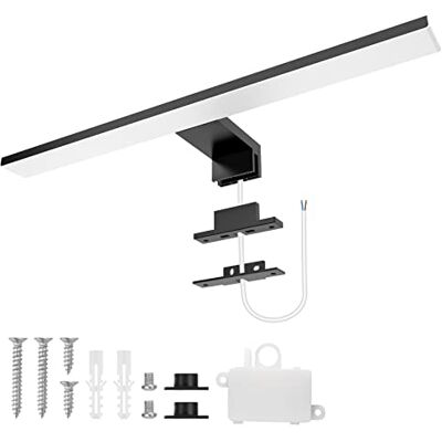 Aourow Led-spiegellamp voor badkamer, 10W, 40 cm, 820 lm, koud wit, 6500K, waterdicht, IP44-230V, zwart Aourow Led-spiegellamp voor badkamer, 10W, 40 cm, 820 lm, koud wit, 6500K, waterdicht, IP44-230V, zwart