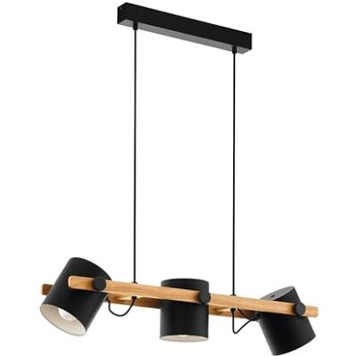 EGLO hanglamp Hornwood, 3-pits vintage hanglamp in industrieel design, retro hanglamp gemaakt van staal en hout, kleur: zwart, crème, bruin, fitting: E27 EGLO hanglamp Hornwood, 3-pits vintage hanglamp in industrieel design, retro hanglamp gemaakt van staal en hout, kleur: zwart, crème, bruin, fitting: E27