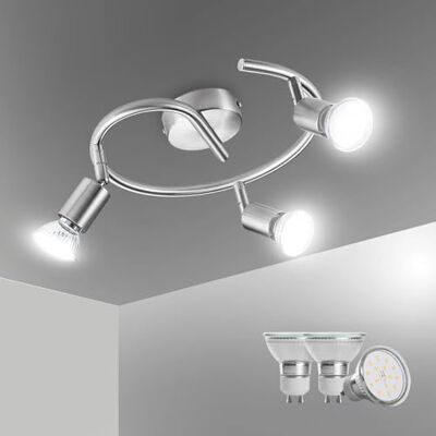 Bojim Led-plafondlamp, 3 spots, plafondlamp, kroonluchter, draaibaar, GU10-licht, keukenlamp, lamp, neutraal wit, incl 3 x 6 W, voor binnen, eetkamer, woonkamer, badkamer, mat nikkel Bojim Led-plafondlamp, 3 spots, plafondlamp, kroonluchter, draaibaar, GU10-licht, keukenlamp, lamp, neutraal wit, incl 3 x 6 W, voor binnen, eetkamer, woonkamer, badkamer, mat nikkel
