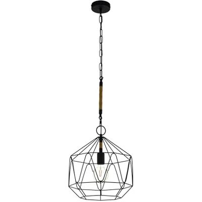 EGLO Cottingham hanglamp, 1 lichtpunt, vintage, industrieel, retro, hanglamp van staal en natuurtouw, voor eettafel en woonkamer, in zwart, natuurlijke kleuren, E27-fitting, diameter 37 cm corde naturelle, lampe salle à manger, salon, noir, naturel, dou EGLO Cottingham hanglamp, 1 lichtpunt, vintage, industrieel, retro, hanglamp van staal en natuurtouw, voor eettafel en woonkamer, in zwart, natuurlijke kleuren, E27-fitting, diameter 37 cm corde naturelle, lampe salle à manger, salon, noir, naturel, dou