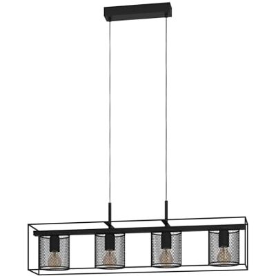 EGLO Catterick Hanglamp, industriële design kroonluchter met 4 lampen, rechthoekige plafondlamp om op te hangen voor woonkamer en eetkamer, zwart metalen rooster, E27 fitting EGLO Catterick Hanglamp, industriële design kroonluchter met 4 lampen, rechthoekige plafondlamp om op te hangen voor woonkamer en eetkamer, zwart metalen rooster, E27 fitting