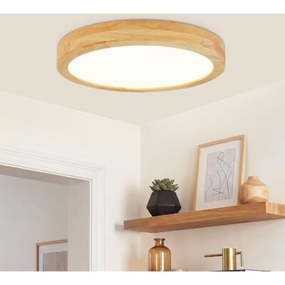 Kambo Led-plafondlamp, hout, 4500 K, warmwit, 24 W, 3100 lm, rond, plat, Scandinavisch, diameter 30 cm, voor slaapkamer, woonkamer, keuken, eetkamer, hal Kambo Led-plafondlamp, hout, 4500 K, warmwit, 24 W, 3100 lm, rond, plat, Scandinavisch, diameter 30 cm, voor slaapkamer, woonkamer, keuken, eetkamer, hal