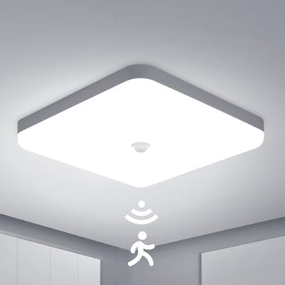 Combuh Plafondlamp met bewegingsmelder, 30 W, IP56, 2400 lm, koudwit, 6500 K, waterdicht, voor badkamer, kantoor, veranda, garage, balkon, 25 x 25 x 4 cm Combuh Plafondlamp met bewegingsmelder, 30 W, IP56, 2400 lm, koudwit, 6500 K, waterdicht, voor badkamer, kantoor, veranda, garage, balkon, 25 x 25 x 4 cm