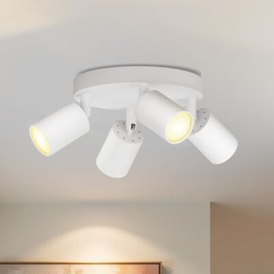 LVWIT Plafondlamp, GU10, binnenverlichting, zwart, wit, rond, plafondspot, 4 vlammen, metalen helling (zonder lamp) LVWIT Plafondlamp, GU10, binnenverlichting, zwart, wit, rond, plafondspot, 4 vlammen, metalen helling (zonder lamp)