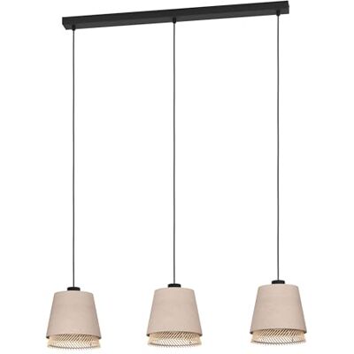 EGLO Tabley Hanglamp, natuurlijke kroonluchter met 3 lampen, voor woonkamer en eetkamer, hanglamp, bamboe en linnen, fitting E27, 89 cm EGLO Tabley Hanglamp, natuurlijke kroonluchter met 3 lampen, voor woonkamer en eetkamer, hanglamp, bamboe en linnen, fitting E27, 89 cm