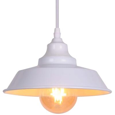 AIRTWESD Witte metalen hanglampen, industrieel, E27, eenvoud, vintage kroonluchter, plafondlamp, hanglamp met glanzende lampenkap van metaal (zonder lamp) AIRTWESD Witte metalen hanglampen, industrieel, E27, eenvoud, vintage kroonluchter, plafondlamp, hanglamp met glanzende lampenkap van metaal (zonder lamp)
