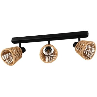 EGLO Keelby Plafondlamp, 3 spots draaibaar, Boheemse plafondlamp voor woonkamer en slaapkamer, lamp van zwart staal, natuurlijk raffiapapier, E14 fitting EGLO Keelby Plafondlamp, 3 spots draaibaar, Boheemse plafondlamp voor woonkamer en slaapkamer, lamp van zwart staal, natuurlijk raffiapapier, E14 fitting