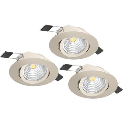 EGLO Saliceto Moderne inbouwspot van aluminium, nikkel, gesatineerd, 3 lampen, 6 W à encastrer, plafonniers ronds plats, aluminium argenté, lumière blanc chaud, Ø 8,8 cm EGLO Saliceto Moderne inbouwspot van aluminium, nikkel, gesatineerd, 3 lampen, 6 W à encastrer, plafonniers ronds plats, aluminium argenté, lumière blanc chaud, Ø 8,8 cm