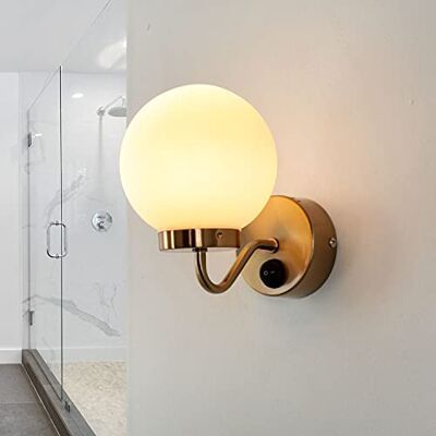 Licht-Erlebnisse Art Nouveau messing badkamer wandlamp E14 glazen bol met schakelaar wandlamp badkamer IP44 wandlamp Licht-Erlebnisse Art Nouveau messing badkamer wandlamp E14 glazen bol met schakelaar wandlamp badkamer IP44 wandlamp