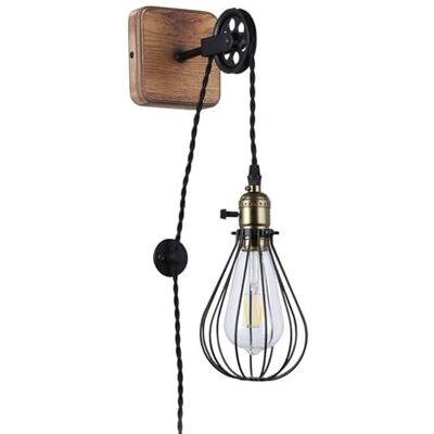 B·LED BARCELONA LED BarcelonaLED Vintage wandlamp van hout met kabelstekker en schakelaar, E27 fitting B·LED BARCELONA LED BarcelonaLED Vintage wandlamp van hout met kabelstekker en schakelaar, E27 fitting