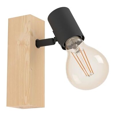EGLO TOWNSHEND 3 Wandlamp, vintage vlammenwandlamp in industrieel design, retro lamp van staal en hout, zwart, bruin, FSC-gecertificeerd, E27 fitting EGLO TOWNSHEND 3 Wandlamp, vintage vlammenwandlamp in industrieel design, retro lamp van staal en hout, zwart, bruin, FSC-gecertificeerd, E27 fitting